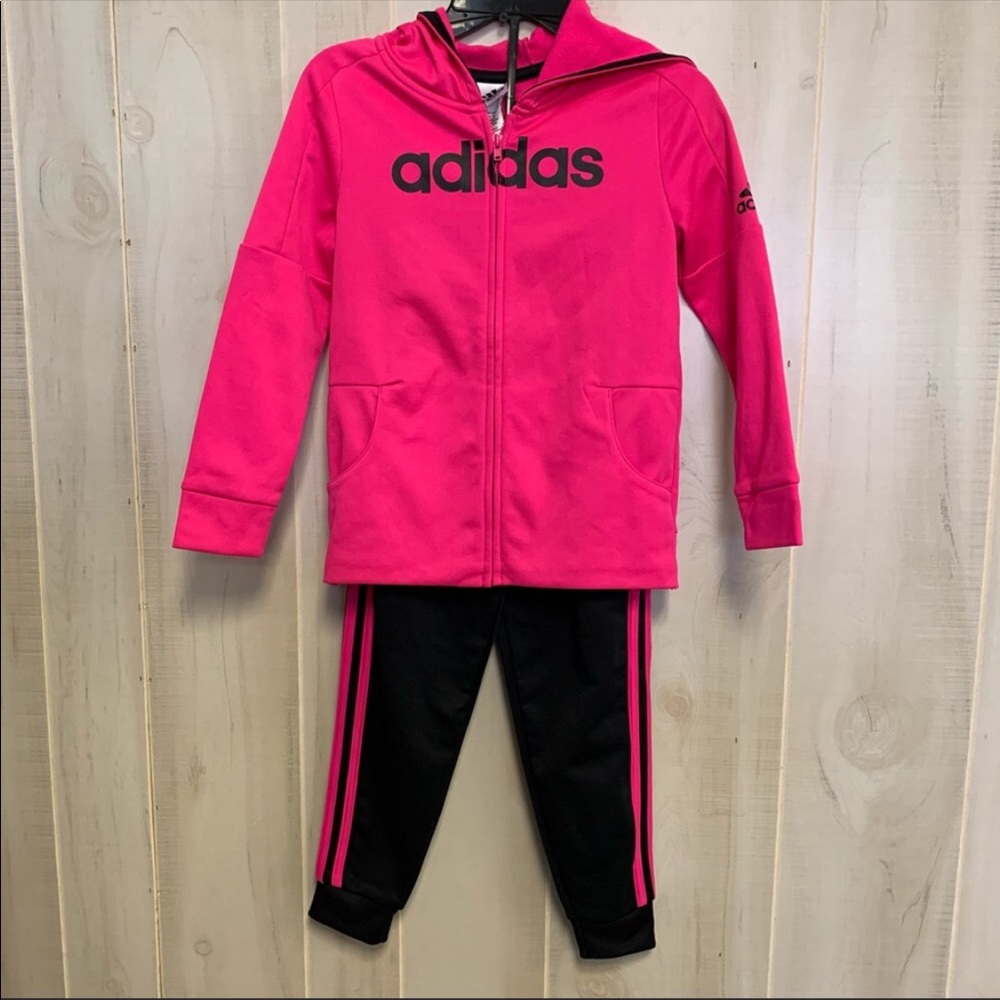 Adidas Size 6X Pink Fleece 2-Piece Running Suit